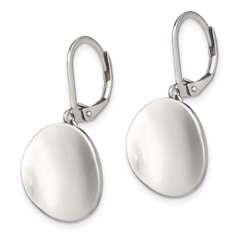 Stainless Steel Polished Curved Disk Dangle Leverback Earrings