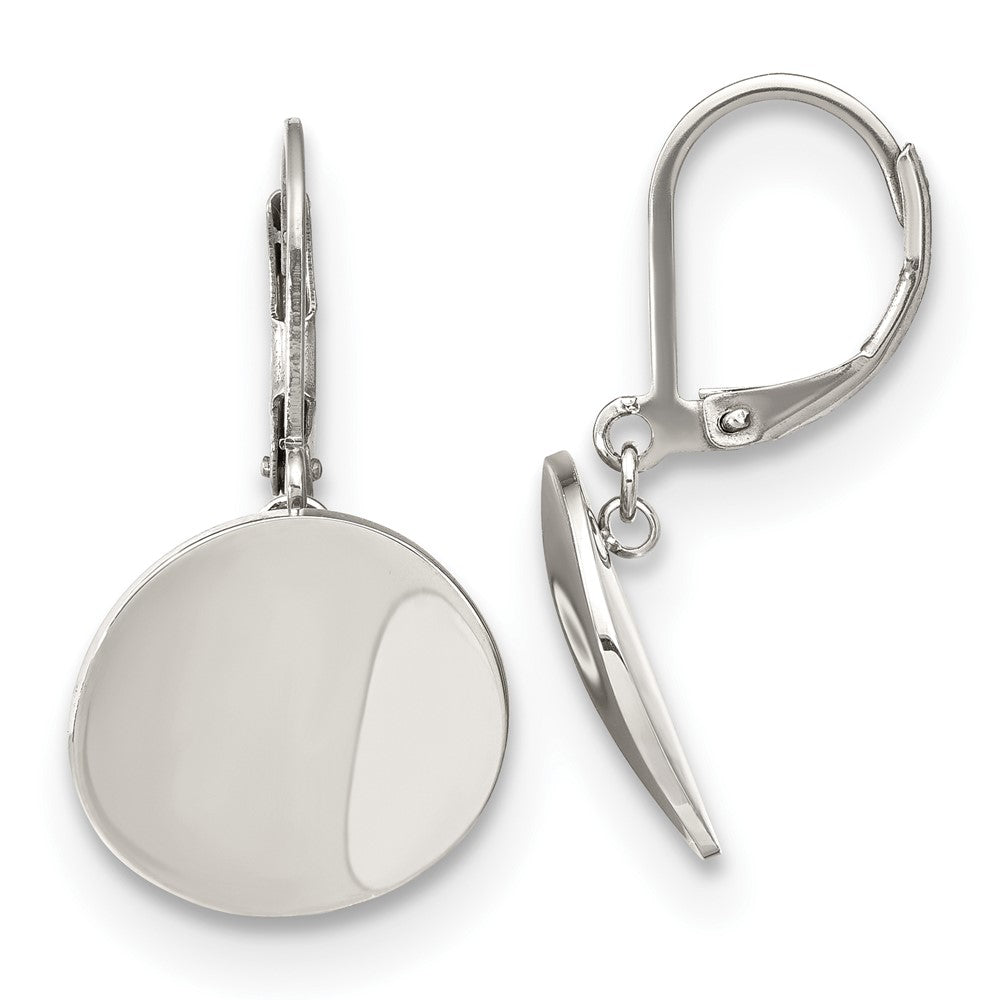 Stainless Steel Polished Curved Disk Dangle Leverback Earrings