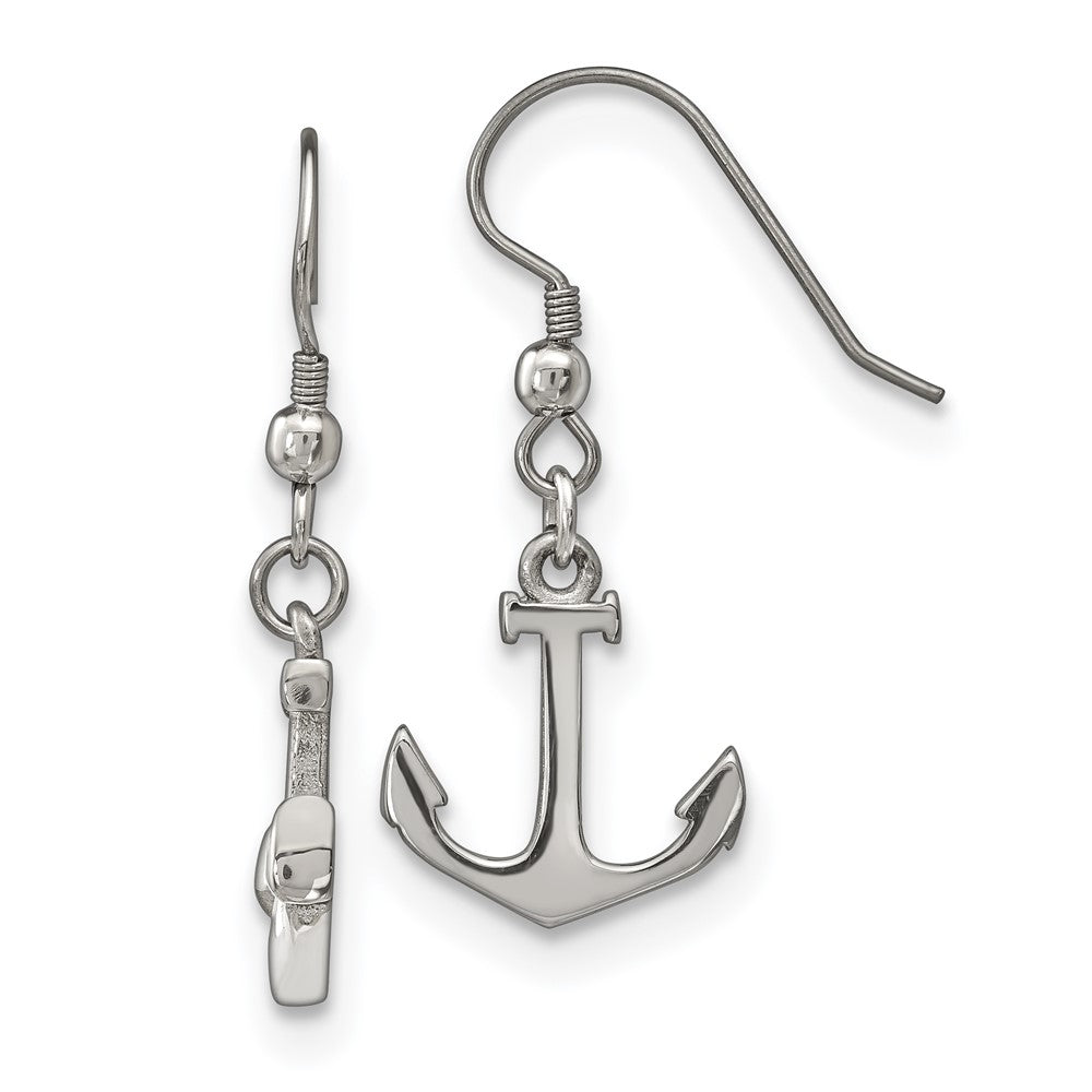 Stainless Steel Polished Anchor Dangle Shepherd Hook Earrings