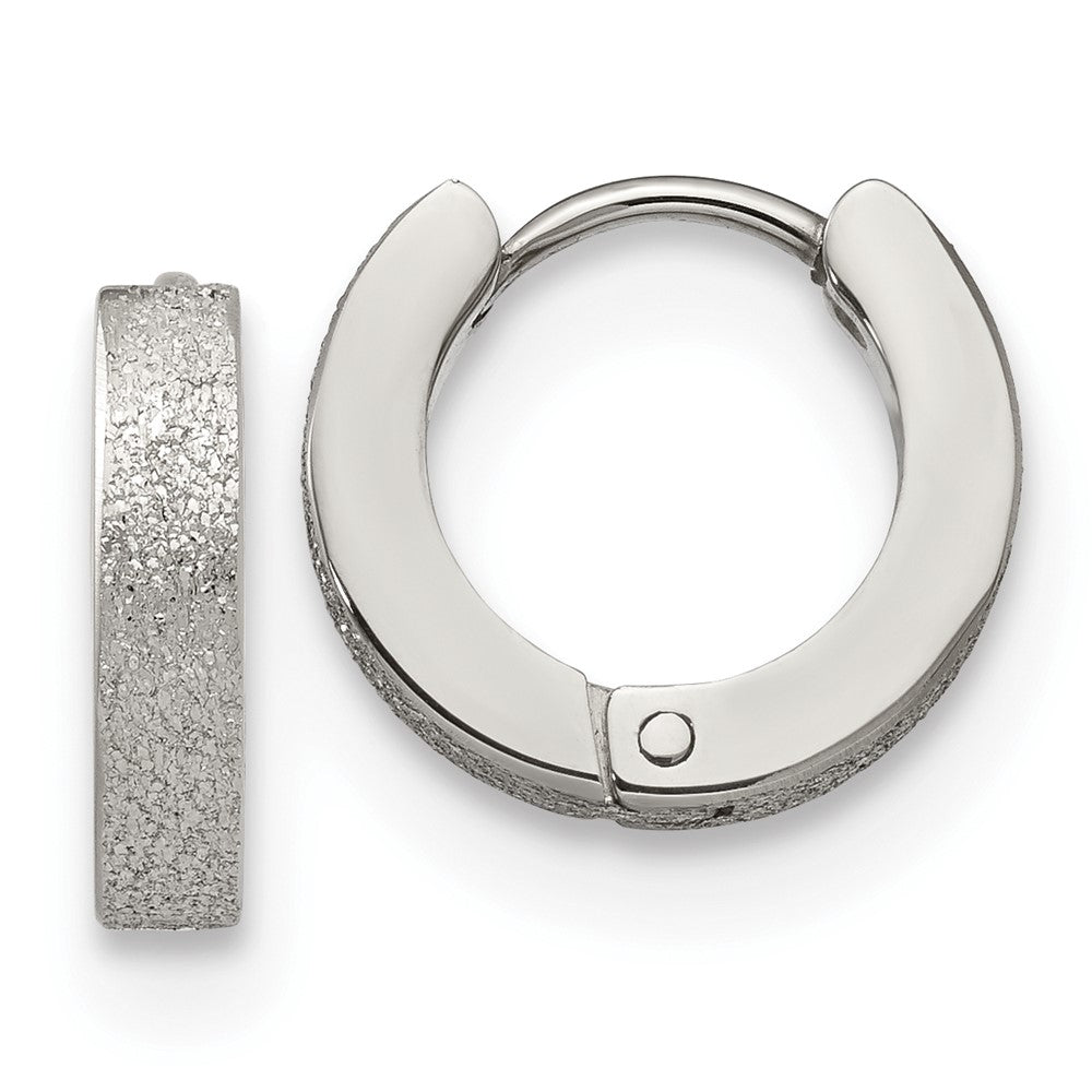 Stainless Steel Polished and Sandblasted 3mm Hinged Hoop Earrings