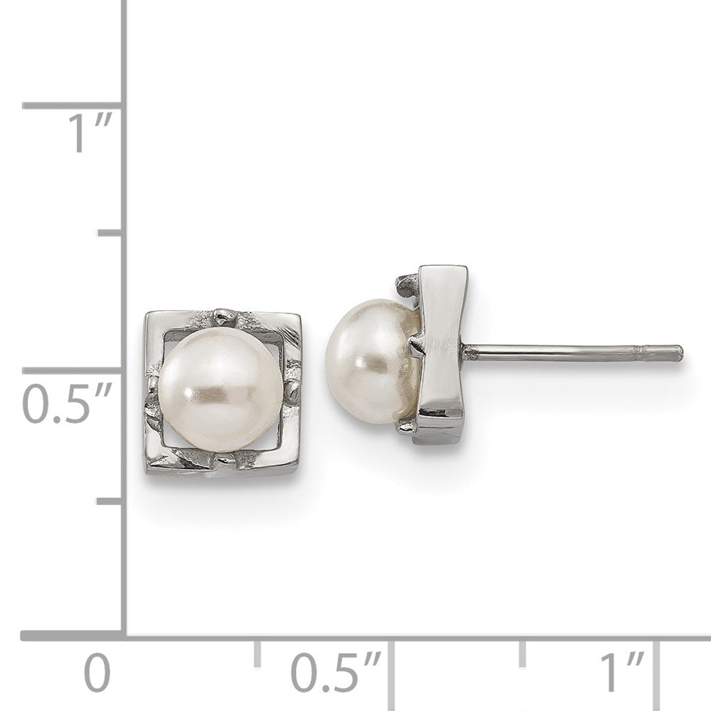 Stainless Steel Polished Simulated Pearl Square Post Earrings