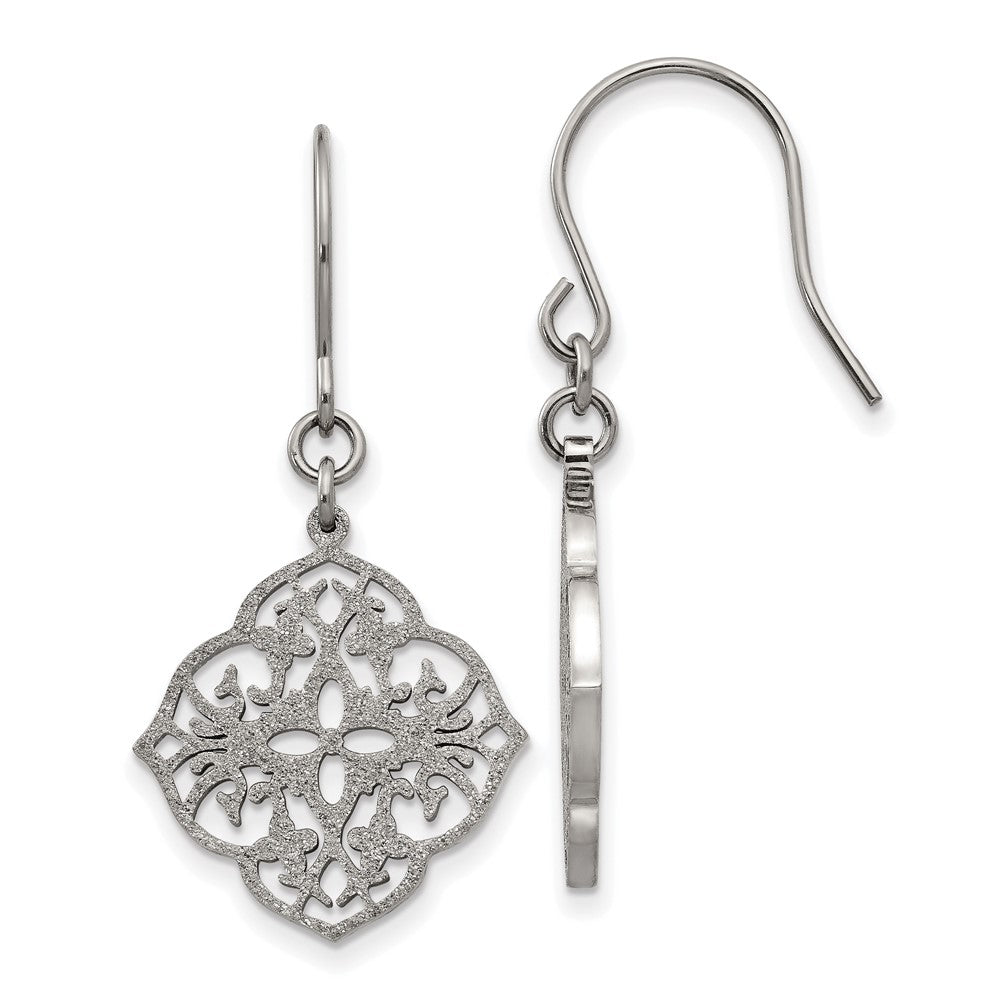 Stainless Steel Polished Laser Cut Shepherd Hook Earrings