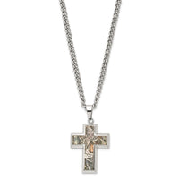 Stainless Steel Polished Printed Camo Under Rubber Cross 24in Necklace