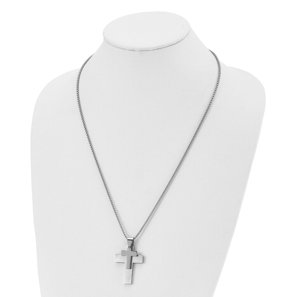 FANCIME Gold Plated 925 Sterling Silver Beveled Cross Pendant Necklace With  4MM Figaro Solid Curb Link Chain Gifts for Him Men, 24-INCH | Amazon.com