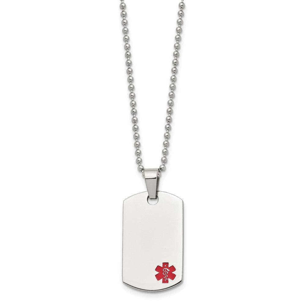 Medical ID - Stainless Steel Dog Tag Red