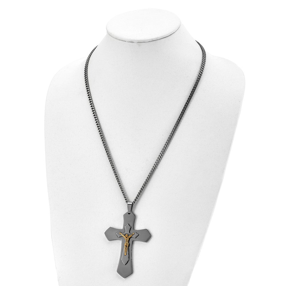14kt Large Cross Crucifix Necklace Woman with Rope Chain — Diamond Marquise