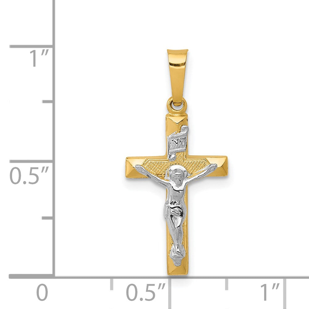 14k Two-tone INRI Hollow Crucifix Pendant