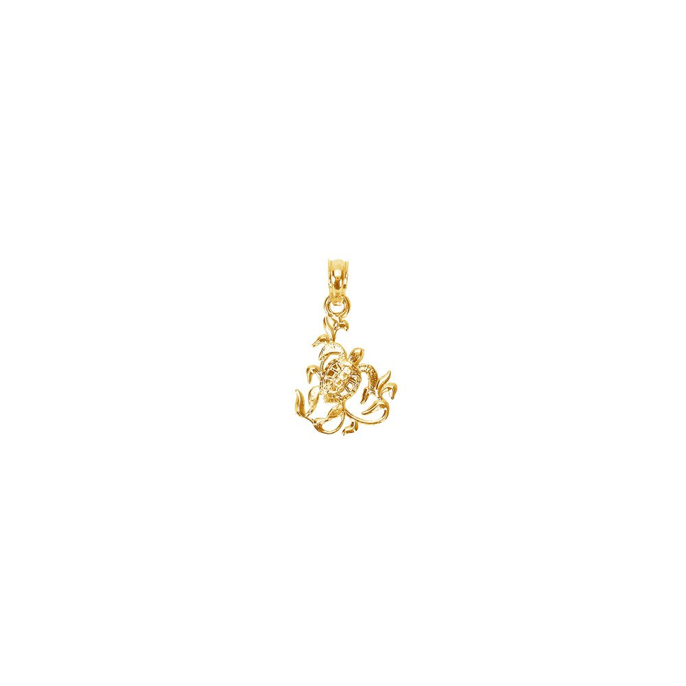 14K Textured Mini Sea Turtle and Kelp Charm 3